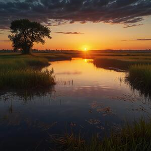 Sunset 2 Over a Calm Marshland amazing serene landscape