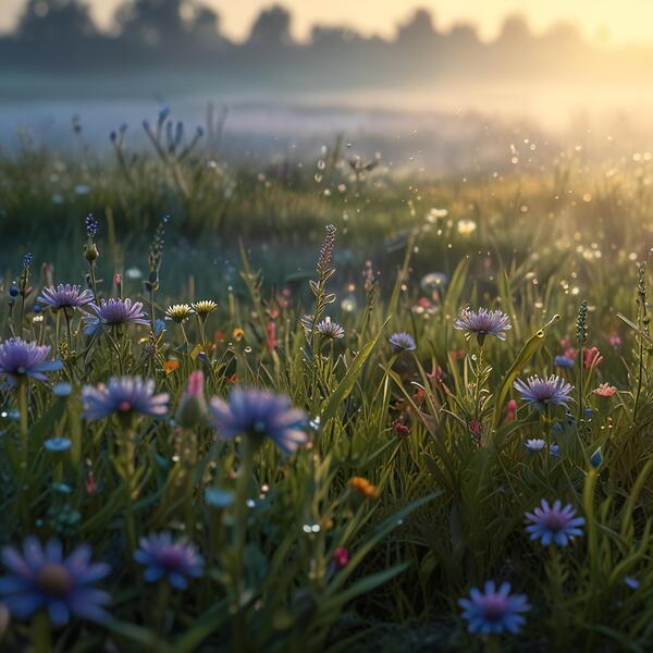 Morning Dew on a Meadow of Flowers amazing serene landscape Print