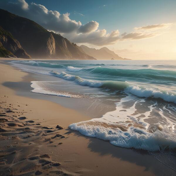 Serene Beach with Soft Waves amazing serene landscape Print