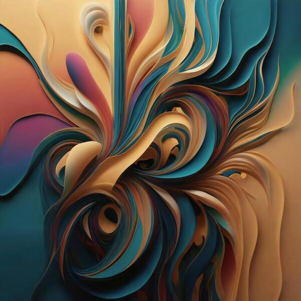 A stunning abstract digital art image with swirling organic shapes and vibrant colors including turquoise pink and gold Print
