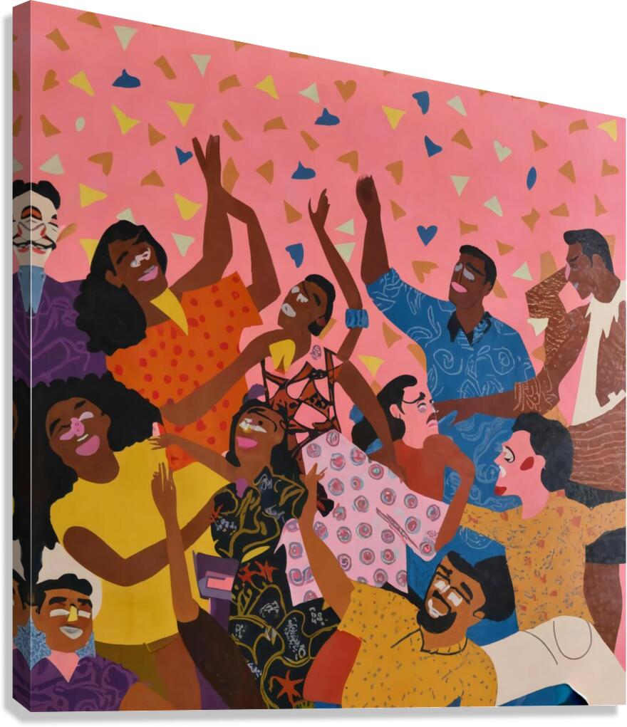 A vibrant joyful image of a group of people dancing and celebrating together Canvas Print