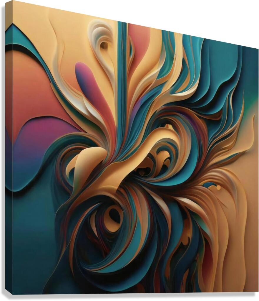 A stunning abstract digital art image with swirling organic shapes and vibrant colors including turquoise pink and gold Canvas Print
