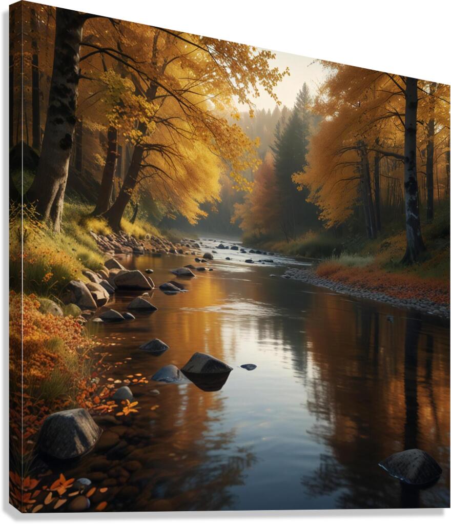 Calm River Flowing Through an Autumn Forest amazing serene landscape Canvas Print