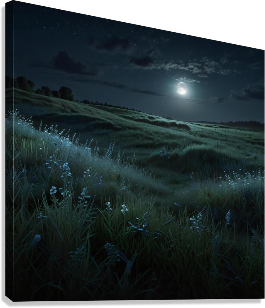 Moonlit Night Over a Calm Meadow amazing serene landscape Canvas Print