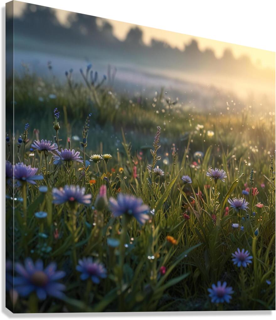 Morning Dew on a Meadow of Flowers amazing serene landscape Canvas Print