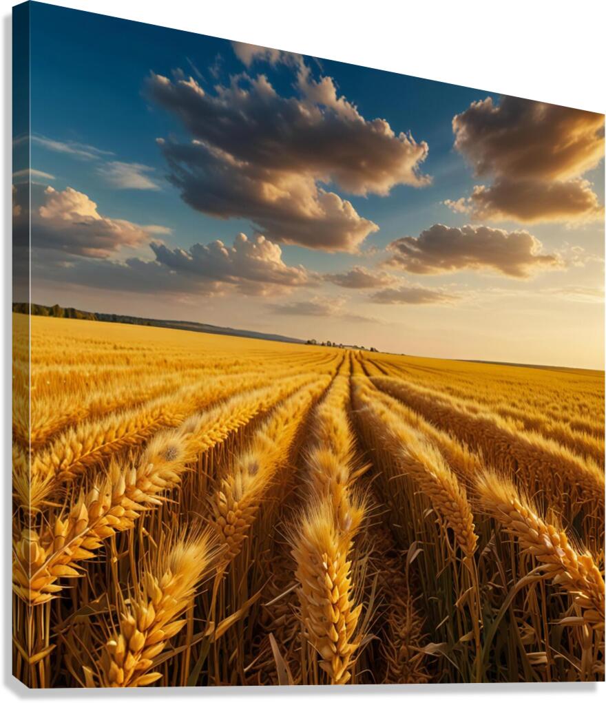 Golden Wheat Fields Under a Clear Sky amazing serene landscape Canvas Print