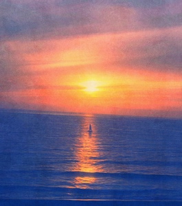 Solo sailing at sunset