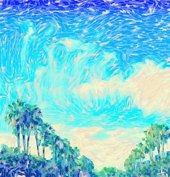 whimsical clouds & palm trees Print