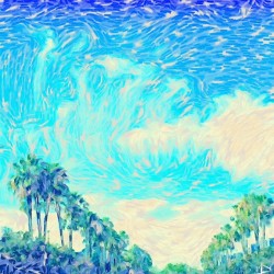 whimsical clouds & palm trees
