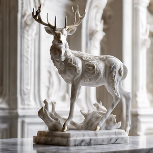 A marble statue of a deer.