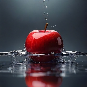 Red apple drowning in a water