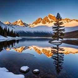  sunrise cresting the peaks of snow capped mounta