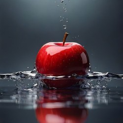 Red apple drowning in a water