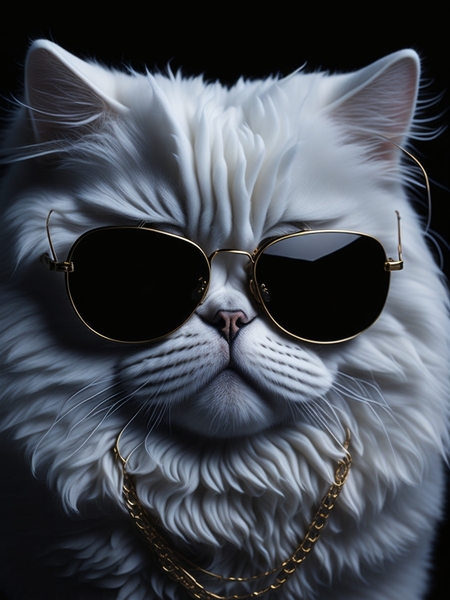 Swag Supreme : Persian Cat wearing Gold chain and Aviator sunglasses by Kalki Kriva Dna