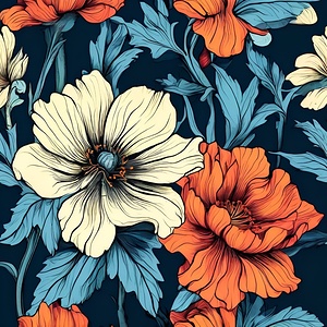   Orange and White Blooms on Midnight Canvas