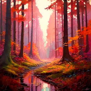 Crimson Stream Through the Woods