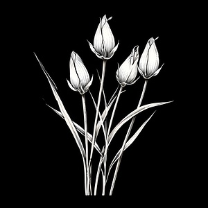 Elegant White Tulips on Black