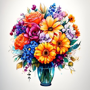  Vibrant Blooms in a Blue Vase