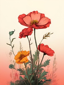 Field of Red and Orange Poppies