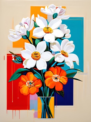 Vibrant Still Life: White and Orange Flowers in a Vase