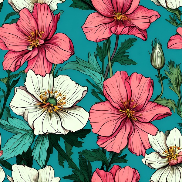  Teal Bliss: A Seamless Floral Pattern by Artshop