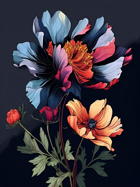 Vibrant Blooms in the Night Print