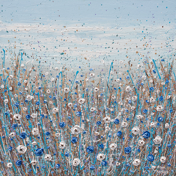 blue and white flowers  Print