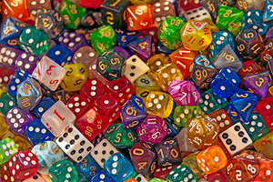 Tiny colorful dices for playing games