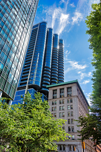 Historic and modern buildings in downtown of Vancouver Canada