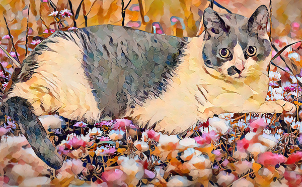 Cat in Wildflowers  oil paint Print