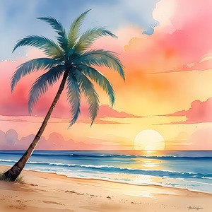 Tropical Sunset with Palm Tree