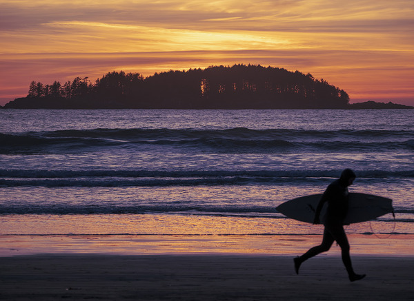 Surfer At Sunset  by Devorah Reeves Photography