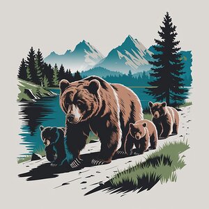 bear with her four cubs