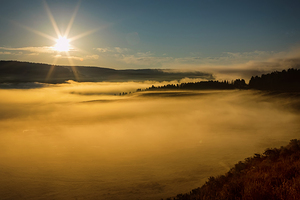 Golden Mist Sunrise Fog On Yellowstone Lake