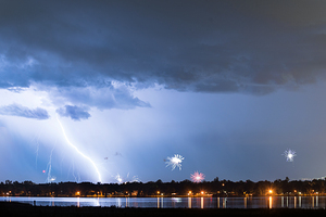 Lightning Strike and Fireworks