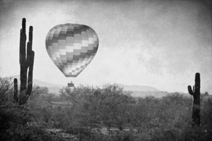 Hot Air Balloon Flight over Southwest Desert BW Fine Art Print  