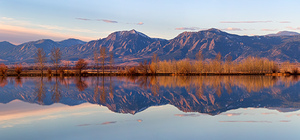 Flatirons Sunrise Reflections Panorama Boulder Colorado