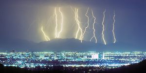 Lightning Over Phoenix Arizona Panorama
