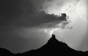 Pinnacle Peak Arizona Lightning Strike BW