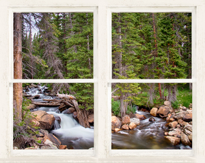 Rocky Mountains Forest Stream Rustic Window