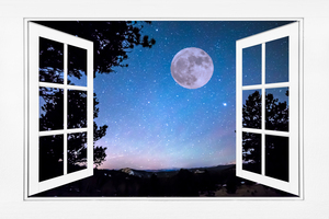 Starry Full Moon White Open Window View