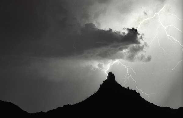 Pinnacle Peak Arizona Lightning Strike BW Print
