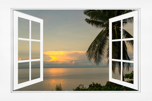 Tropical Sunset White Open Window Frame View by Bo Insogna