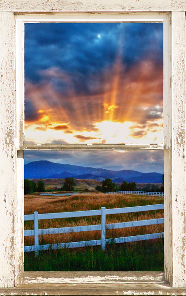 Country Beams sunlight White Barn Window Print