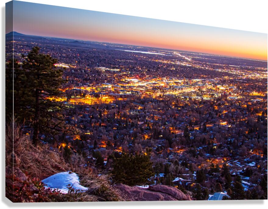 City Of Boulder Colorado Downtown Scenic Sunrise View   Canvas Print
