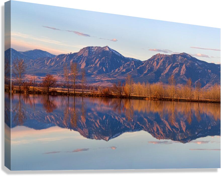 Flatirons Sunrise Reflections Light Panorama Boulder Colorado  Canvas Print