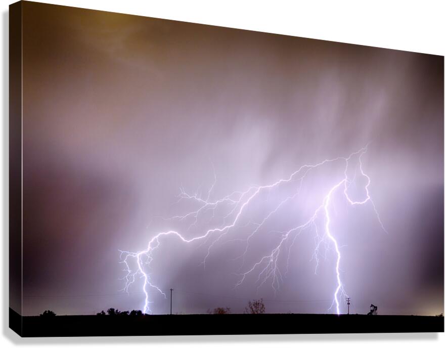 Lightning Strikes The Dacona Oil Fields Canvas Print