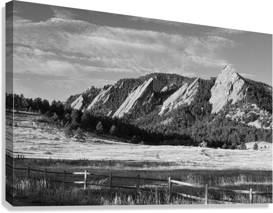 Flatirons from Chautauqua Park BW Canvas Print