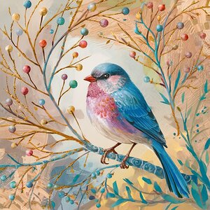 a vibrant and whimsical illustration of a bird pe