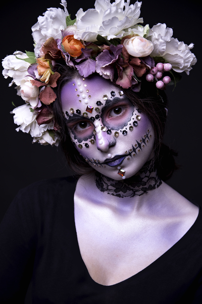 Halloween Model with Rhinestones and Wreath of Flowers by Faces Studio